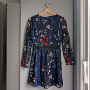 Floral Embroidered Mesh Mini Dress XS/S
